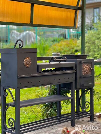 Мангал с коптильней печь под казан гриль барбекю