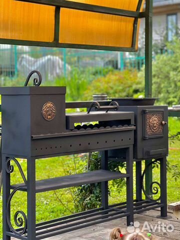 Мангал с коптильней печь под казан гриль барбекю