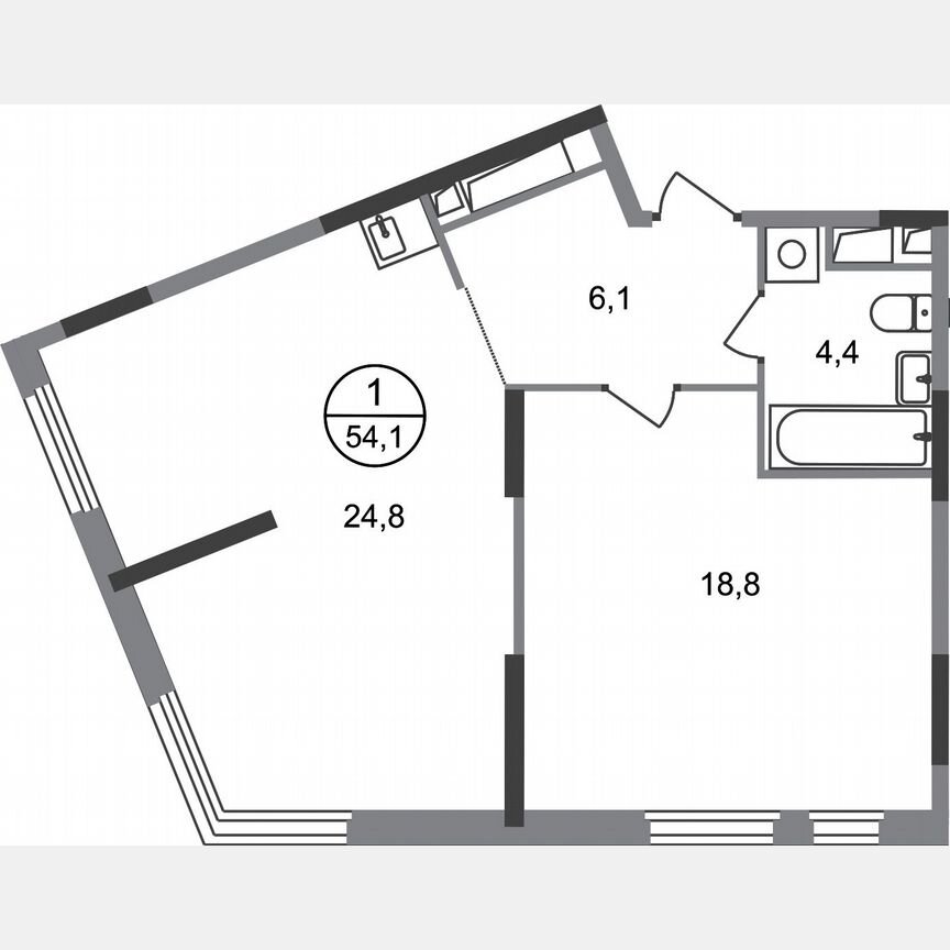 1-к. квартира, 54,1 м², 15/17 эт.