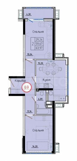 2-к. квартира, 64 м², 2/8 эт.