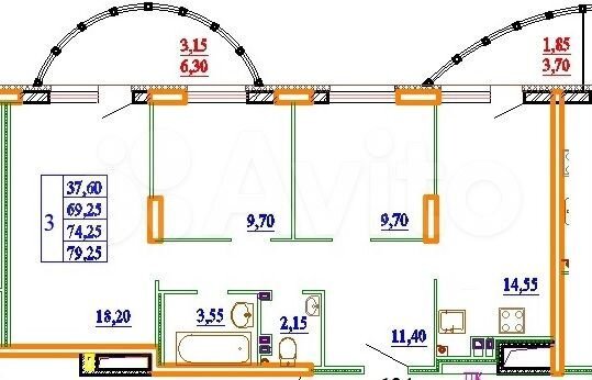 3-к. квартира, 79,3 м², 4/14 эт.