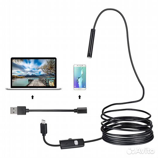 Видео-эндоскоп Type-C, Micro-USB, 2 метра