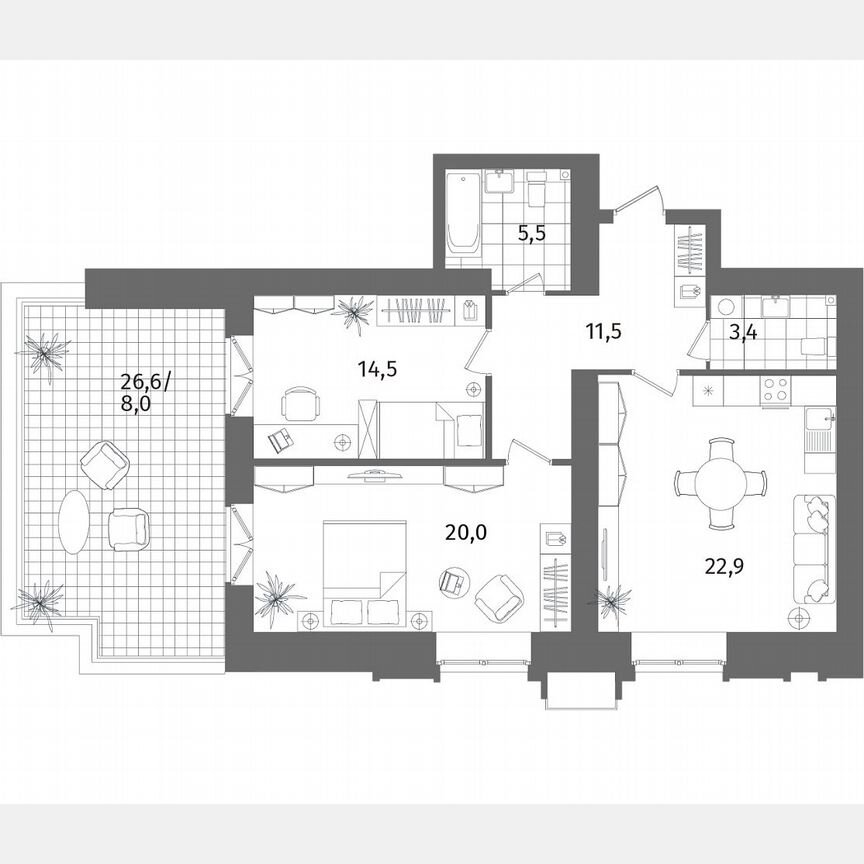 2-к. квартира, 85,8 м², 12/13 эт.