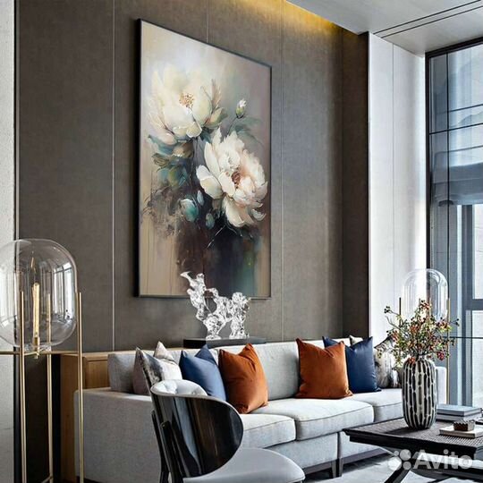 Картина с цветами Белые пионы Картина маслом цветы