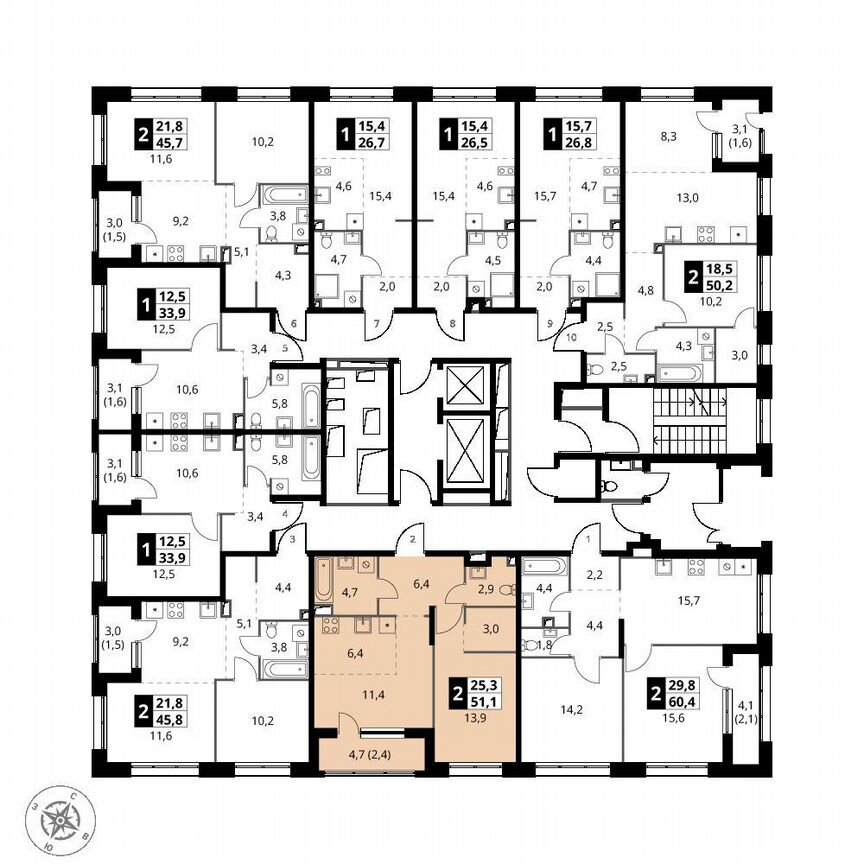 1-к. квартира, 51,1 м², 2/21 эт.