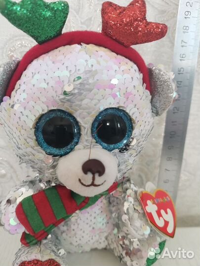 Мягкая игрушка медвежонок с ободком, Паетки