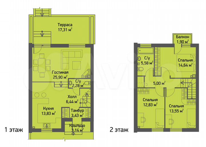 4-к. квартира, 110 м², 2/2 эт.