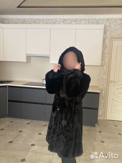Шуба норковая с капюшоном 46 48 черная