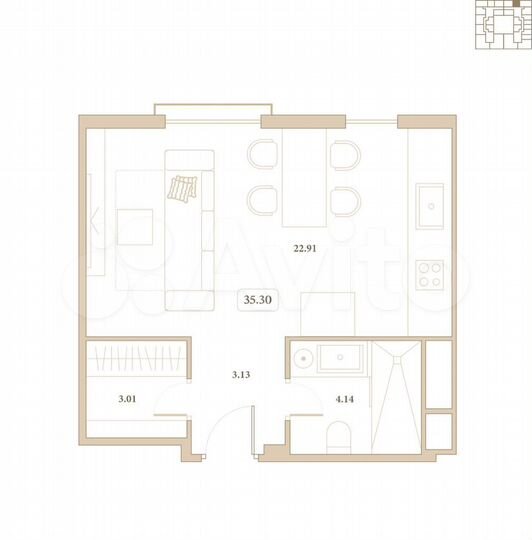 Апартаменты-студия, 35,3 м², 2/7 эт.