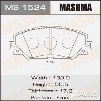 Колодка Тормозная masuma MS-1524 Передние Toyota