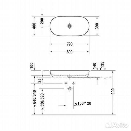 Duravit Luv Раковина 80х40см., без отв., на столеш