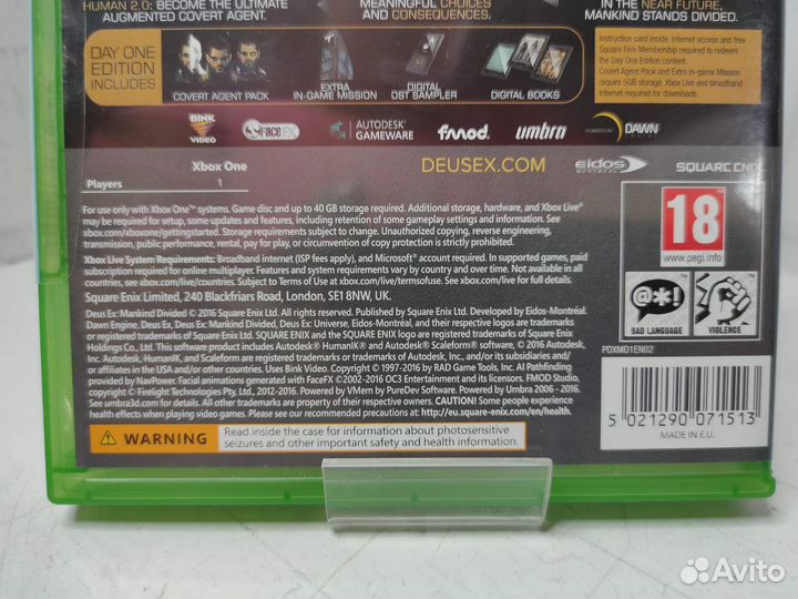Диск для Xbox One Deus Ex: Mankind Divided