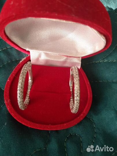 Серьги кольца серебро с фианитами