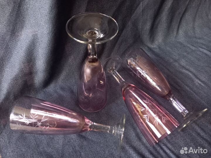 Фужеры Снежинка марганцевое стекло СССР