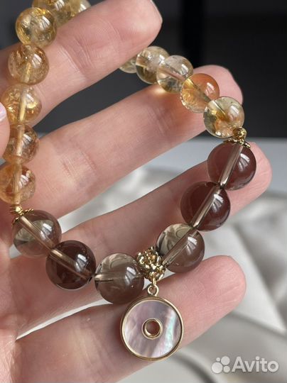 Цитрин раухтопаз браслет женский