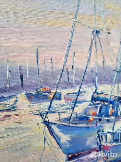 Картина маслом лодки морской пейзаж море на холсте