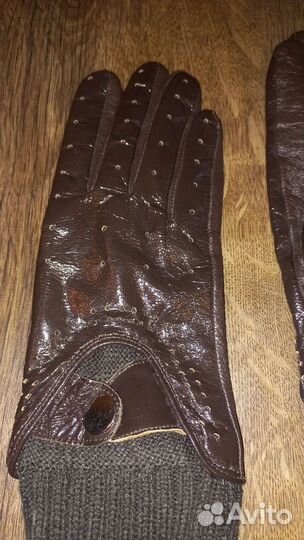 Перчатки кожа лак женские длинные