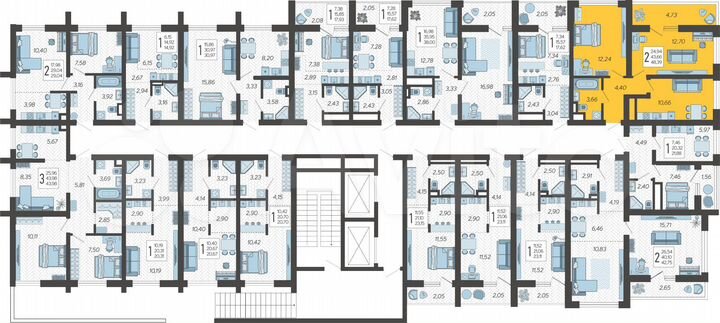 2-к. квартира, 48,4 м², 2/19 эт.