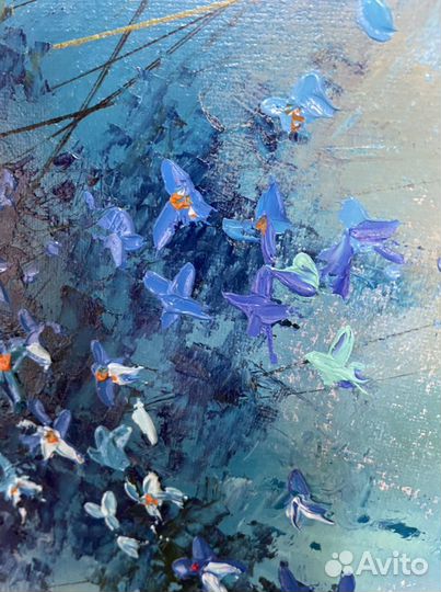 Картина маслом Абстракция Незабудки 70х50 см