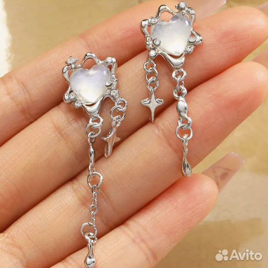 Серьги сердечки длинные