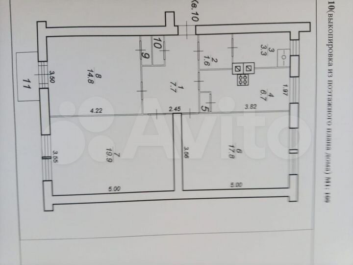 Комната 17,8 м² в 3-к., 2/2 эт.