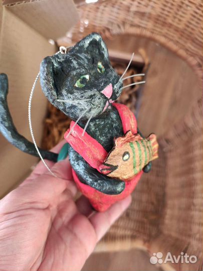 Ватная новогодняя игрушка котик 16см