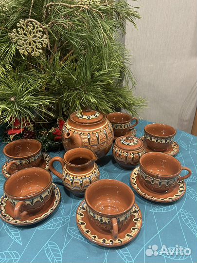 Глинянный чайный сервиз (чайн.1600мл, чашки 200мл)