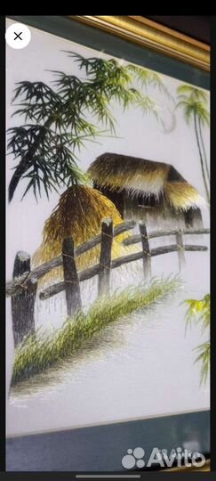 Старинная картина шёлком 18 век