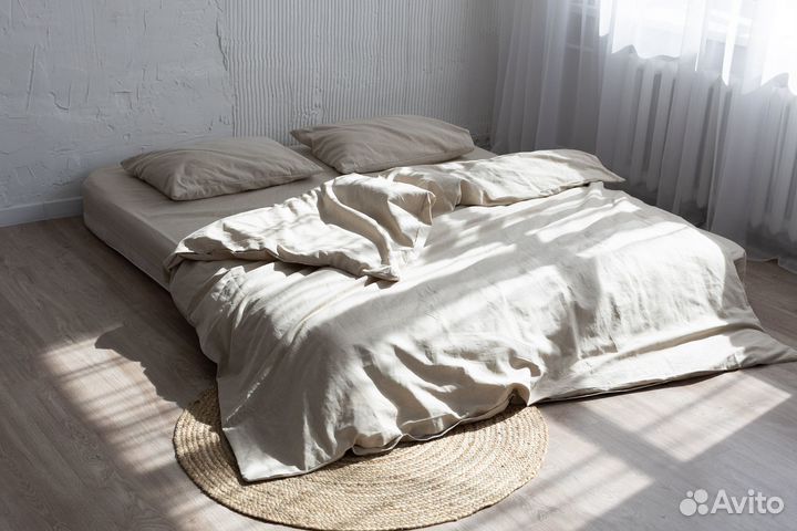 Постельное белье из льна евро однотонное