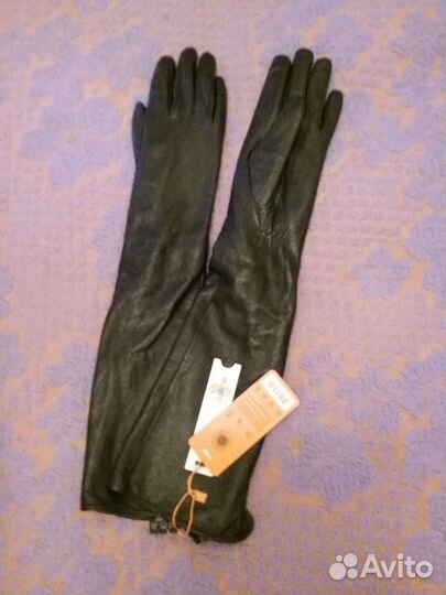 Перчатки длинные кожаные