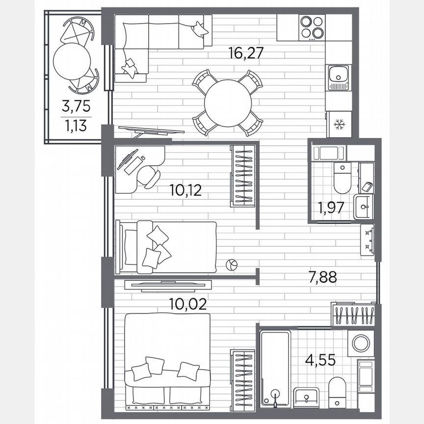 2-к. квартира, 51,9 м², 2/5 эт.