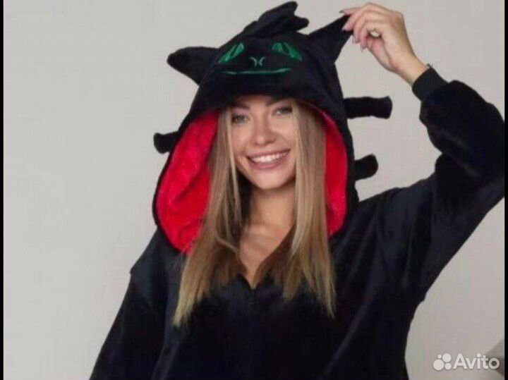 Кигуруми дракон беззубик чёрное новое