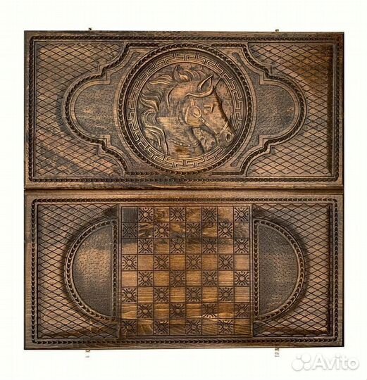 Нарды и шашки резные Лошадь 64 х 64 см бук Армения 62571