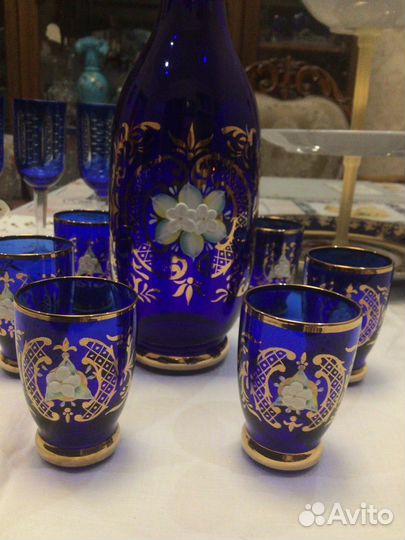 Штоф с рюмками кобальт