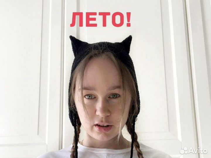 Чепчик лето - весна вязанный котошапка