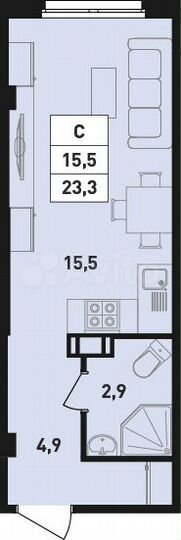 Квартира-студия, 23,3 м², 11/18 эт.