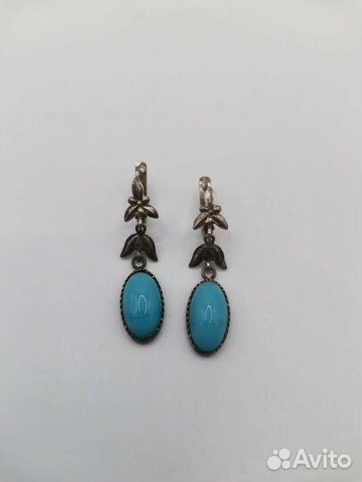 Серьги винтаж с голубым камнем Бижутерия СССР (Ч)