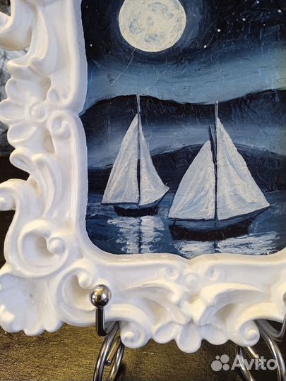 Картина маслом в винтажной рамке