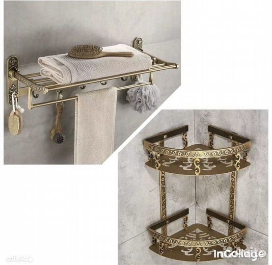 Полка в ванную для полотенец алюминий бронза