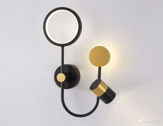 Бра, Настенный светодиодный светильник со сменной лампой 11W 4200K+GU10 424*275*100, черный/хром