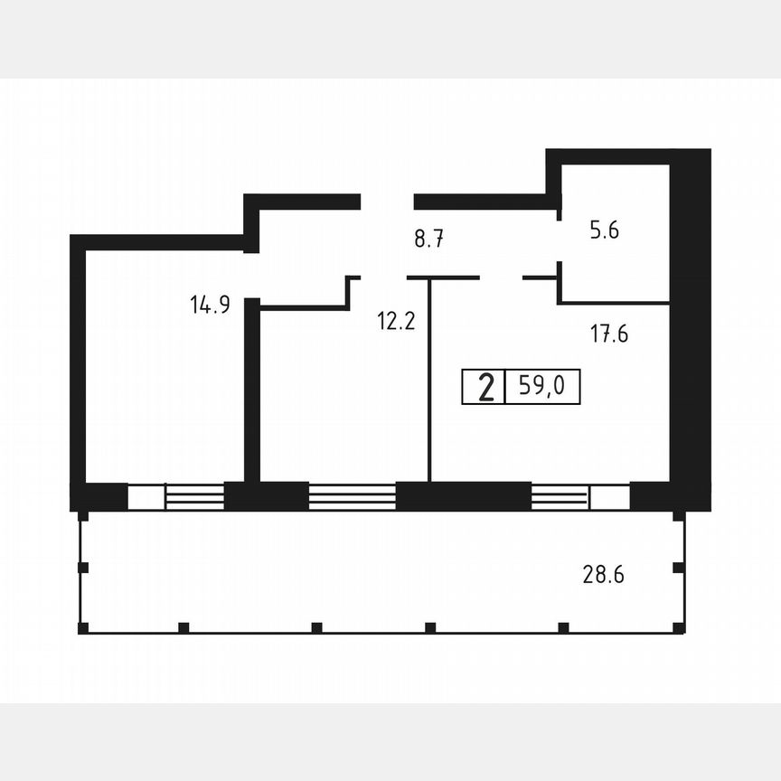 2-к. квартира, 59 м², 1/3 эт.
