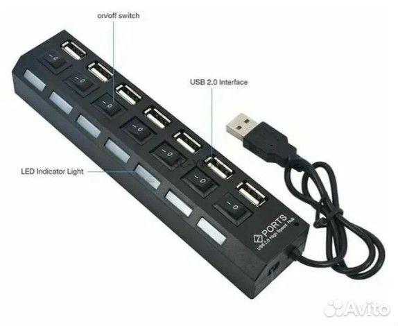 USB Hub разветвитель на 7 USB с выключателями