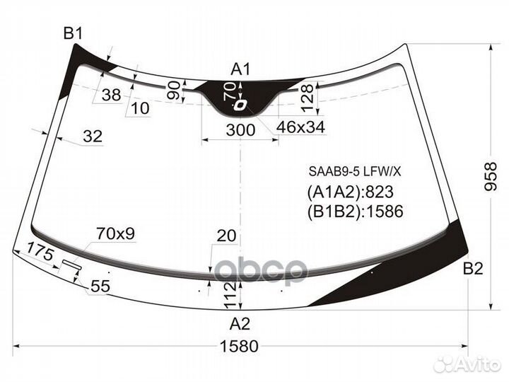 Стекло лобовое (Датчик дождя) Saab 9-5 97-10