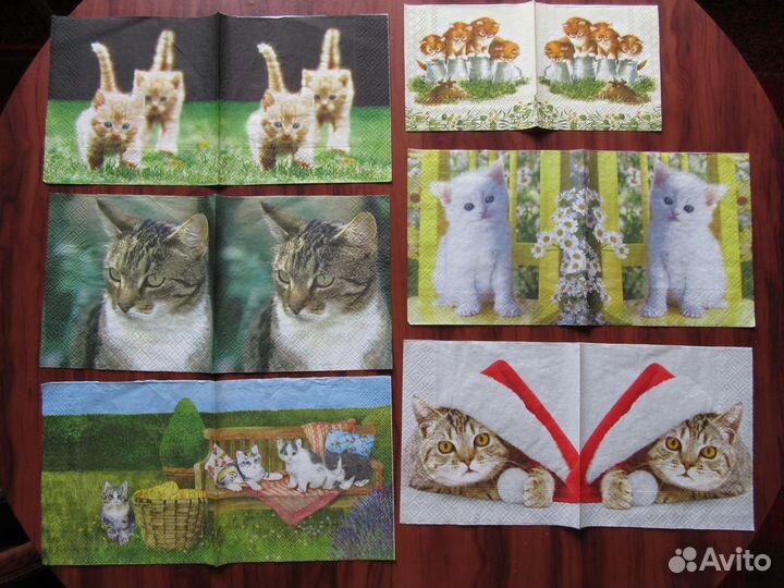 Салфетки для декупажа с кошками, набор и поштучно