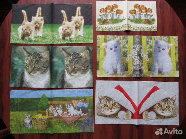 Салфетки для декупажа с кошками, набор и поштучно