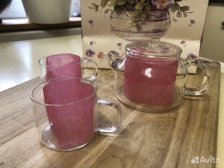 Чайный сервиз стекло, заварник, чайная чашка