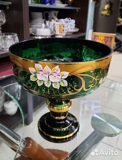 Ваза Зелёная Bohemia цветное стекло 1970-е