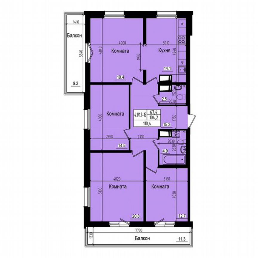 4-к. квартира, 110,4 м², 15/23 эт.