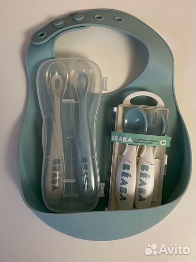 Тарелка, ложка, вилка, нагрудник Beaba