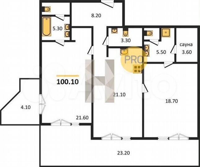 2-к. квартира, 100,1 м², 2/9 эт.